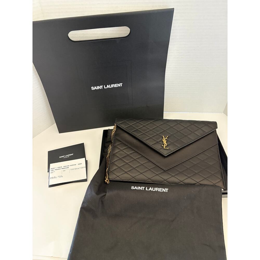 Yves Saint Laurent Black Medium Pouch - Fleur Corrigee Pigmentee - NEW - Picture 1 of 9